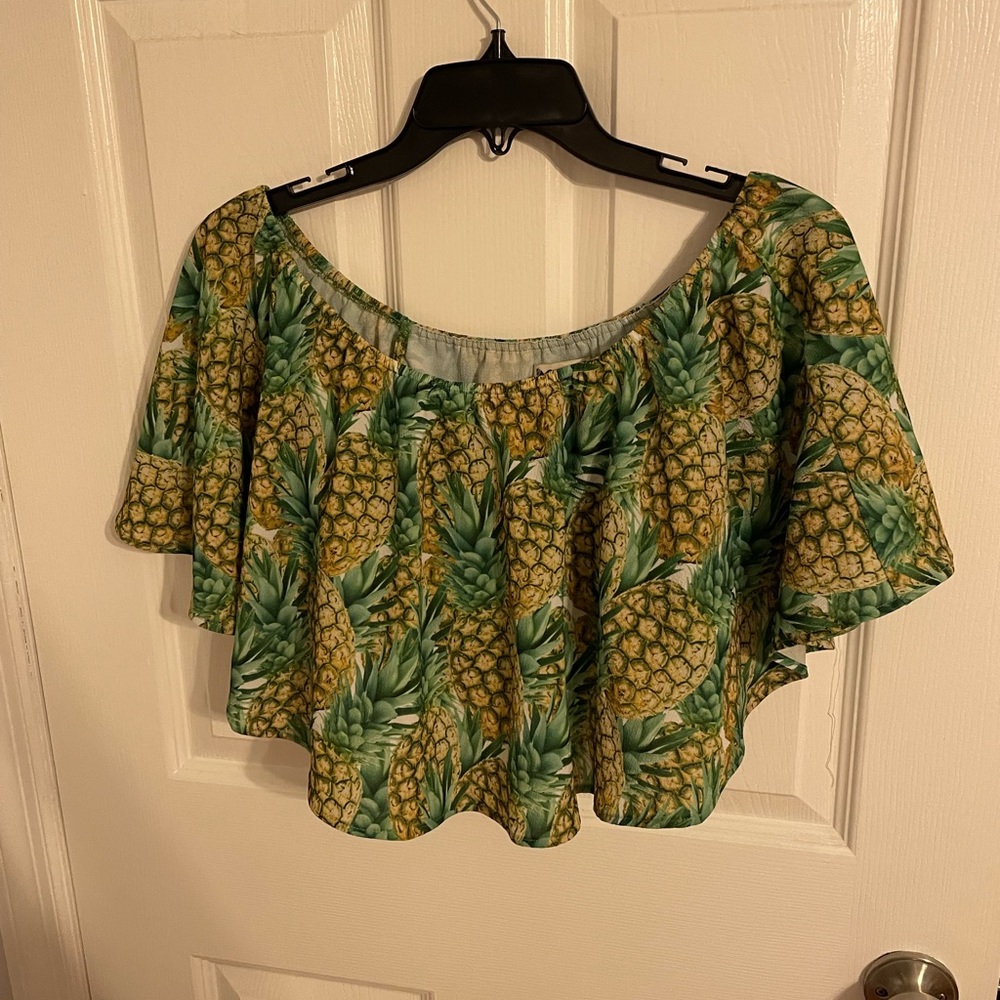 Green and yellow off the shoulder Show me your Mumu pineapple top
